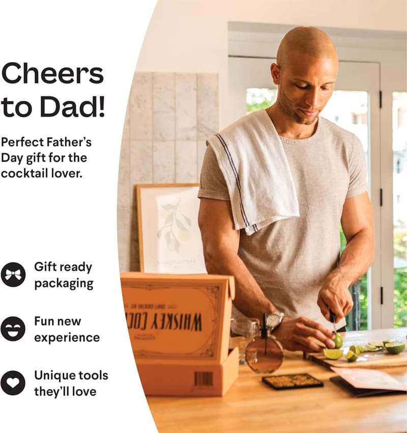 Father's Day Whiskey Cocktail Kit with Engraved Ice Cube Mold
