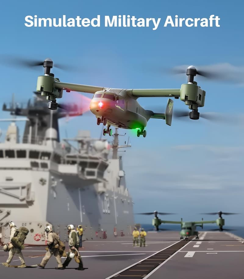 Military RC Helicopter with Stunt Flying & LED Light