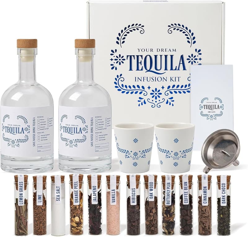 Tequila Making Kit for Men – Bourbon Infusion with Bottles & Botanicals