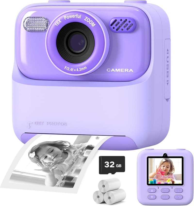 Kids Dual-Lens Instant Print Digital Camera - 1080P HD Gift