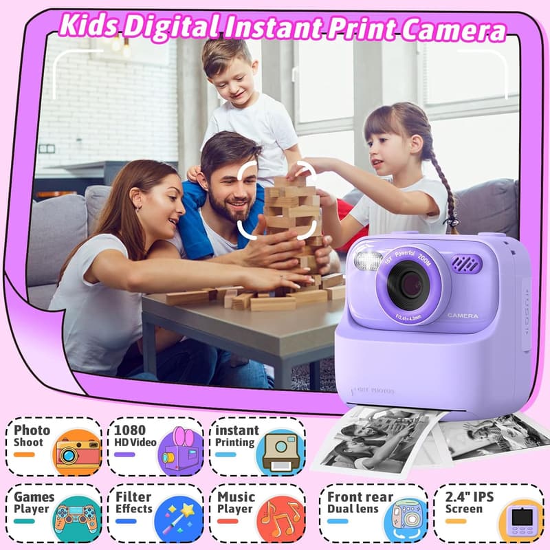 Kids Dual-Lens Instant Print Digital Camera - 1080P HD Gift
