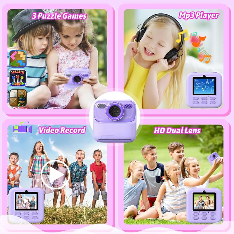 Kids Dual-Lens Instant Print Digital Camera - 1080P HD Gift