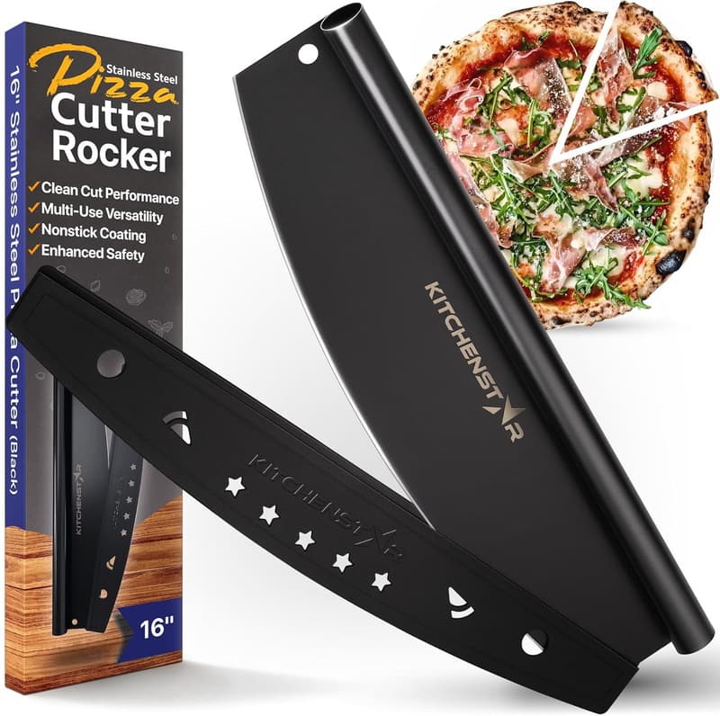 Professional 16-Inch Stainless Steel Pizza Cutter with Cover