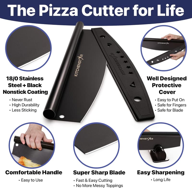 Professional 16-Inch Stainless Steel Pizza Cutter with Cover