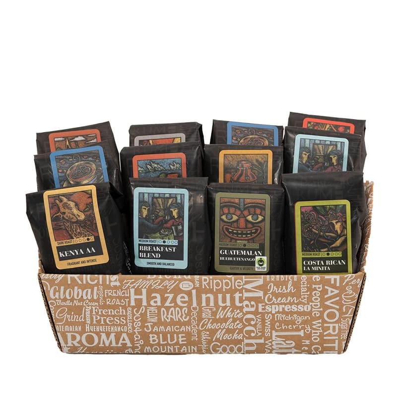 Gourmet Coffee Gift Basket - 12 Specialty Arabica Blends