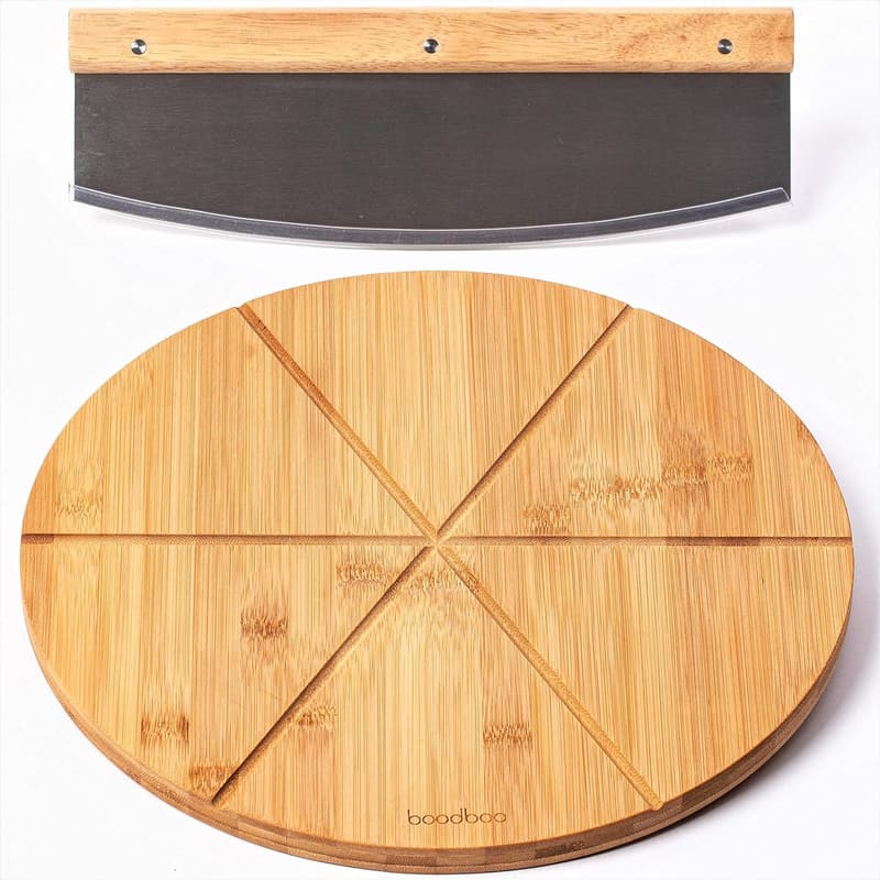 Bamboo Pizza Board Set with Knife – 13.5-inch Cutting Board