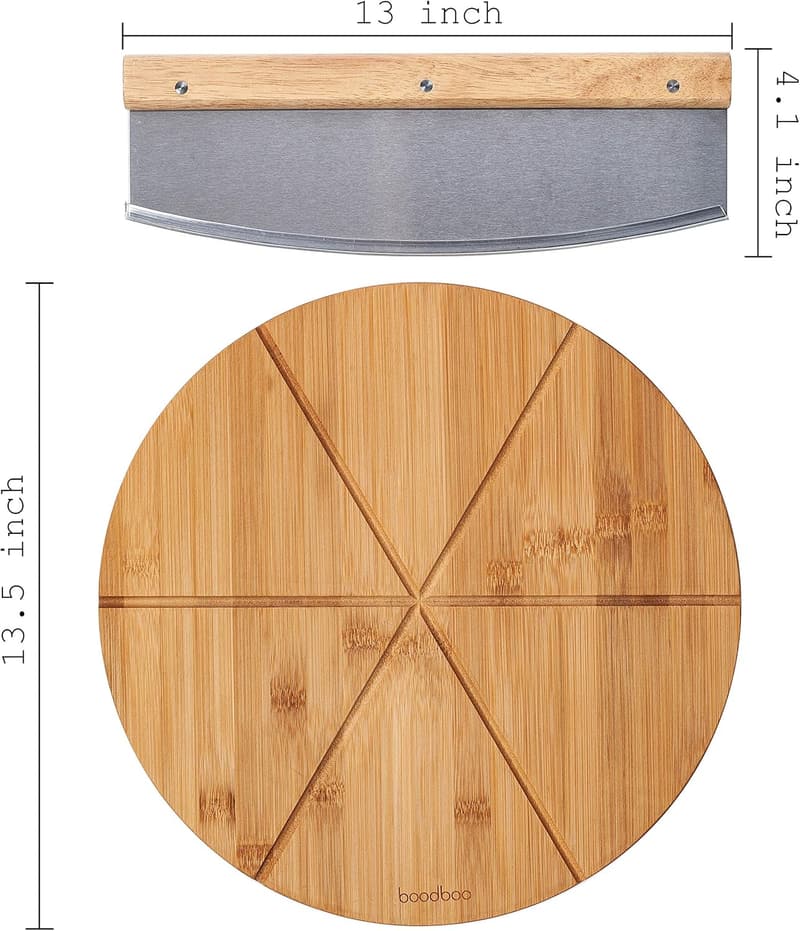 Bamboo Pizza Board Set with Knife – 13.5-inch Cutting Board