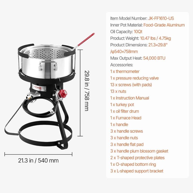 VEVOR 10 Qt Outdoor Propane Fish Fryer Kit with Thermometer