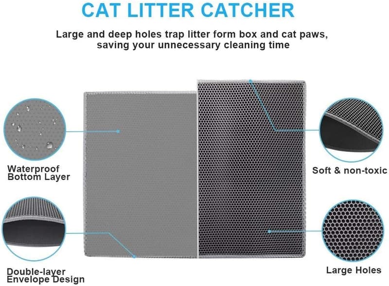 Cat Litter Mat - Double Layer Waterproof, 24x15 Inch, Gray