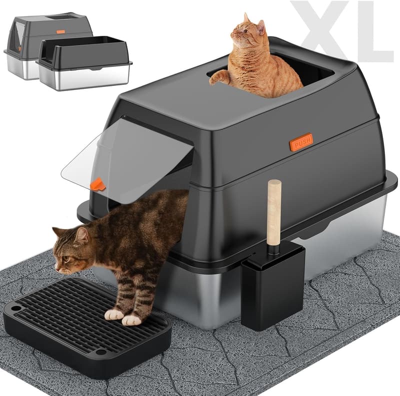 Extra Large Enclosed Stainless Steel Cat Litter Box with Lid