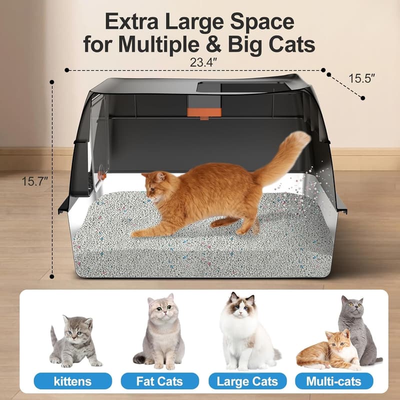 Extra Large Enclosed Stainless Steel Cat Litter Box with Lid