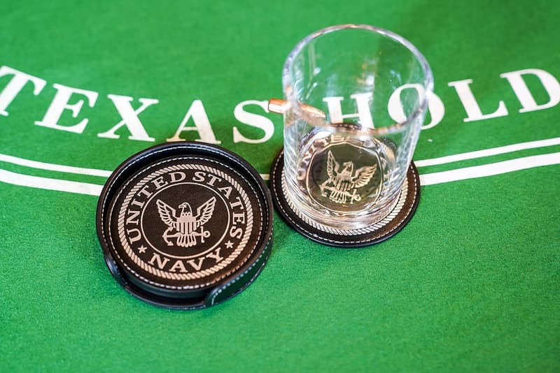 US Navy Leather Coaster Set - 4 Premium Hot Stamped Coasters