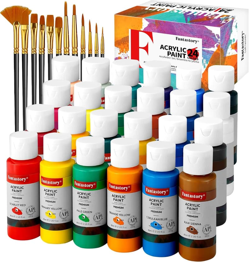 24-Color Acrylic Paint Set with 12 Brushes for DIY Projects