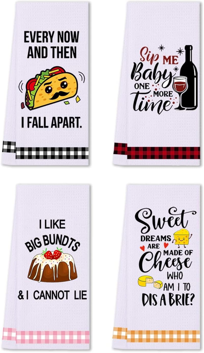 Funny Kitchen Towels Set for Women - Absorbent Waffle Dish Towels