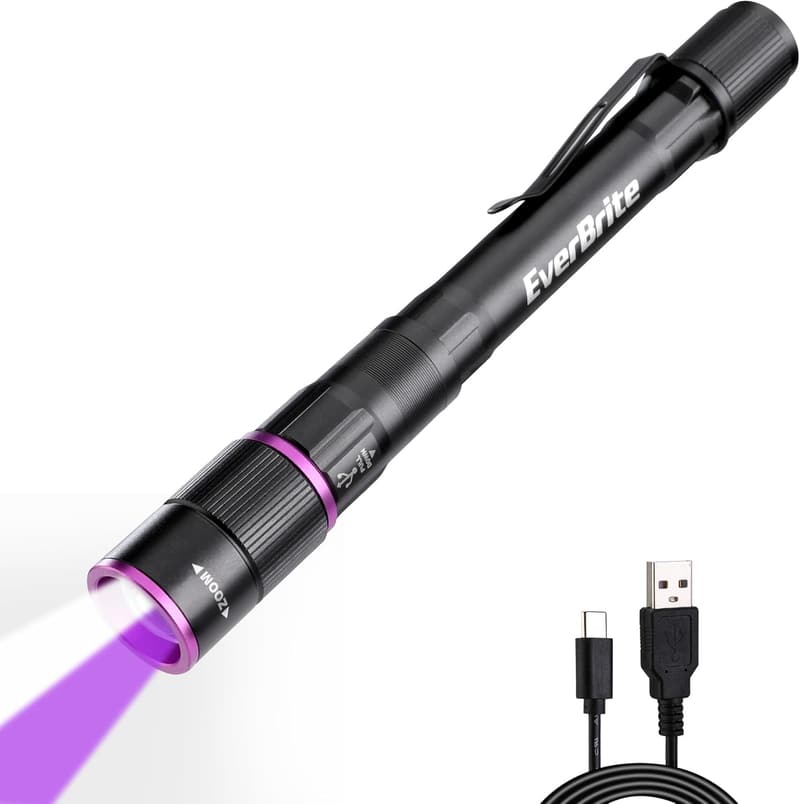 Rechargeable UV & White Light Flashlight for Camping & Emergencies
