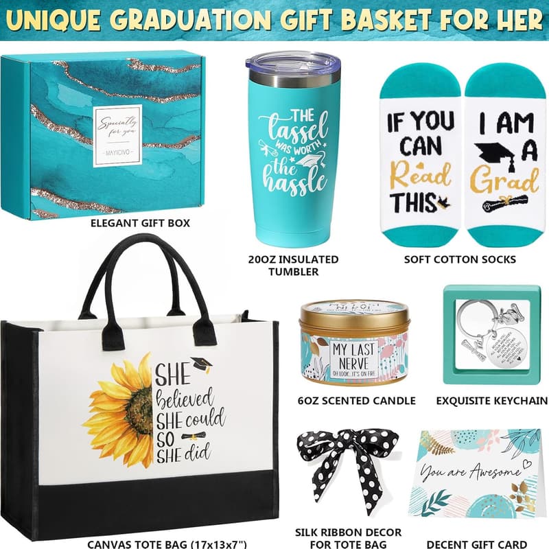 2025 Graduation Gift Basket for Her with Canvas Tote Bag