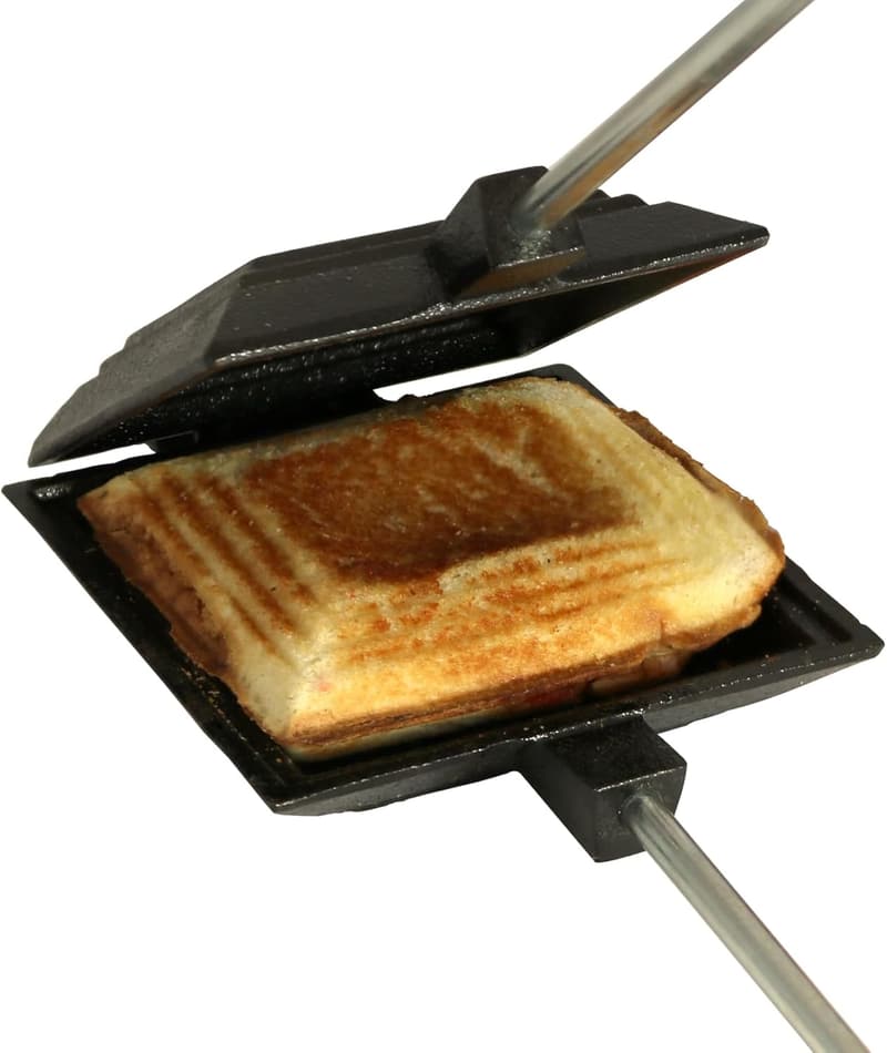 Pre-Seasoned Cast Iron Pie Iron Sandwich Maker for Campfire Cooking