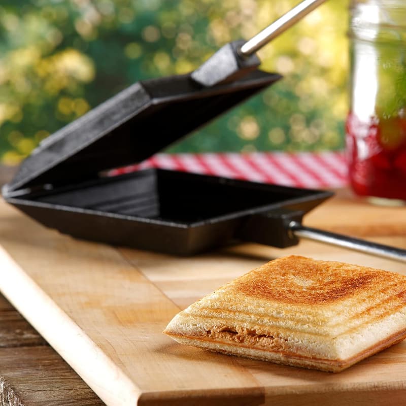 Pre-Seasoned Cast Iron Pie Iron Sandwich Maker for Campfire Cooking