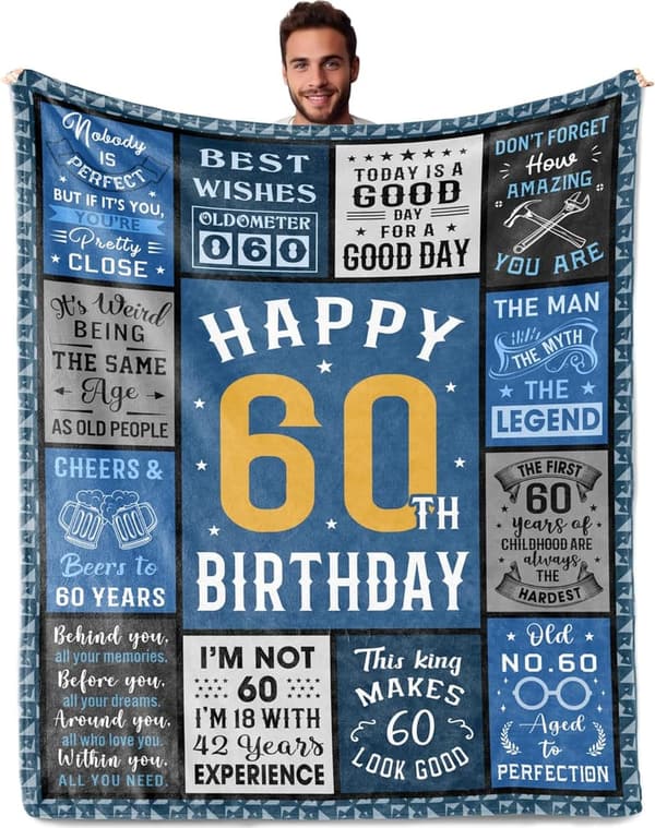 60th Birthday Blanket Gift for Men and Women, Funny Design