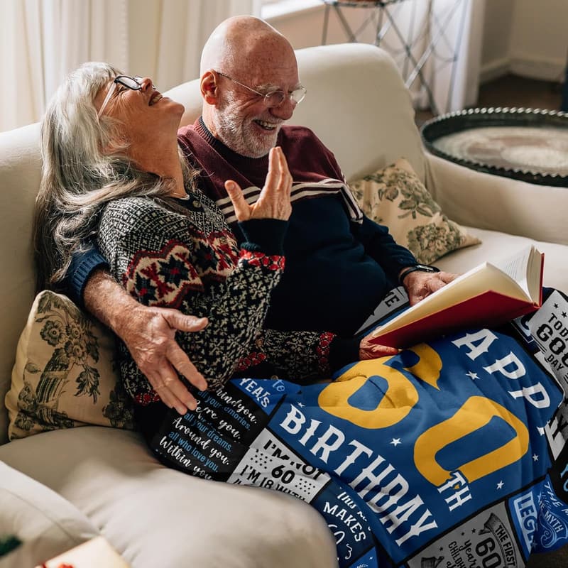 60th Birthday Blanket Gift for Men and Women, Funny Design