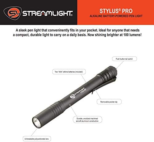 Streamlight Stylus Pro 100-Lumen Black Penlight with Batteries