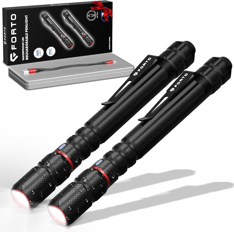 Rechargeable 400 Lumens Pocket Flashlight - IP67 Waterproof (2 Pack)