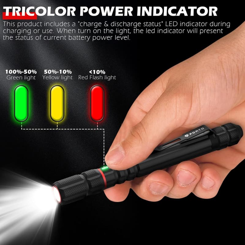 Rechargeable 400 Lumens Pocket Flashlight - IP67 Waterproof (2 Pack)