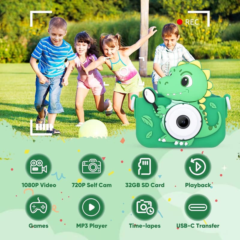 Kids 1080P HD Dinosaur Digital Camera for Ages 3-12