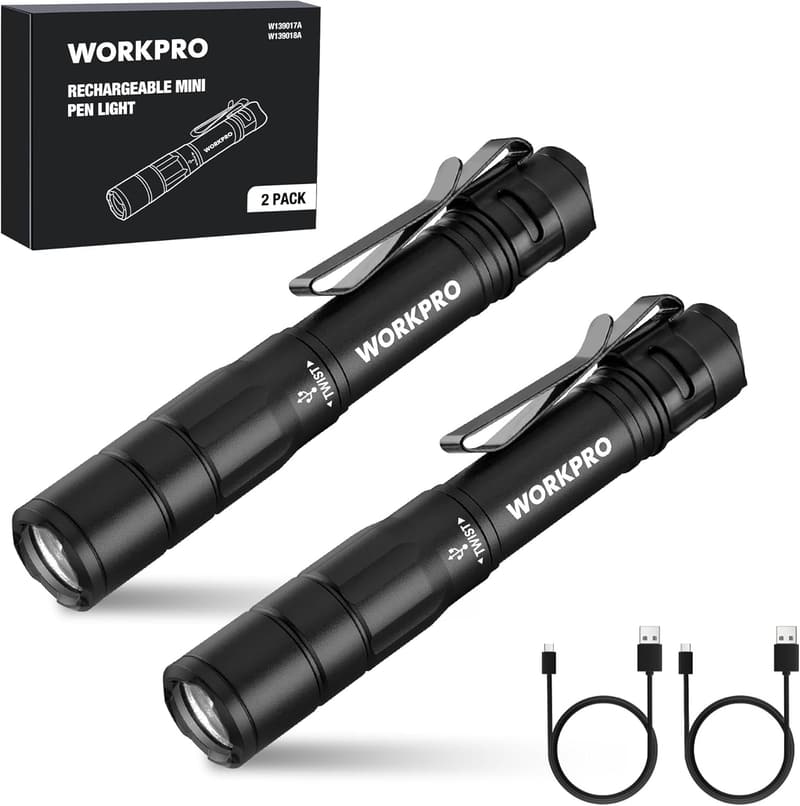 Mini EDC Flashlights - Rechargeable Pen Light, 2 Pack, Black