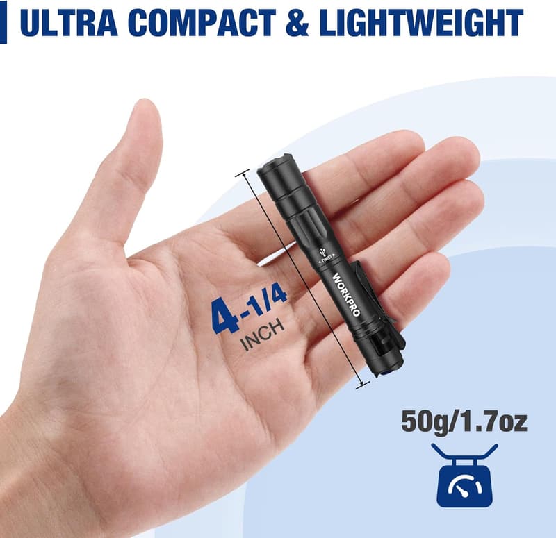 Mini EDC Flashlights - Rechargeable Pen Light, 2 Pack, Black