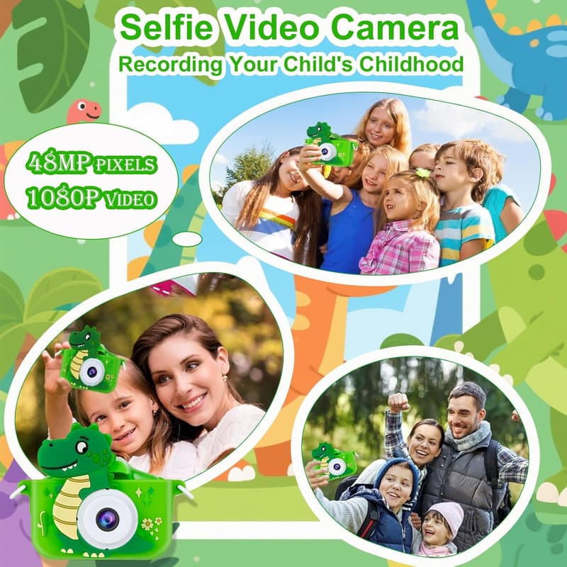 Dinosaur Birthday Gift: 64GB Kids Digital Camera - 1080P HD