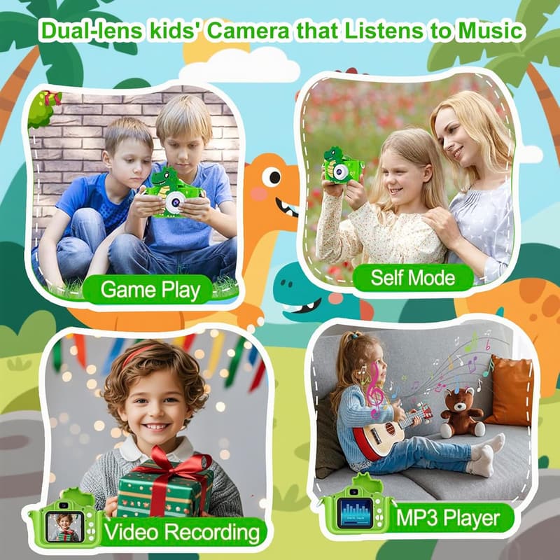 Dinosaur Birthday Gift: 64GB Kids Digital Camera - 1080P HD