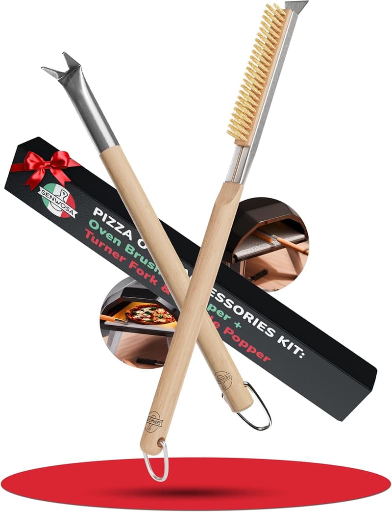 Pizza Oven Accessory Bundle with Stone Brush, Scraper, and Fork