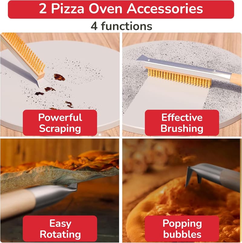 Pizza Oven Accessory Bundle with Stone Brush, Scraper, and Fork