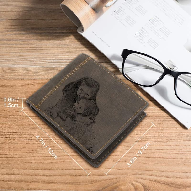 Personalized Trifold Photo Wallet for Men - Custom Engraved Gift