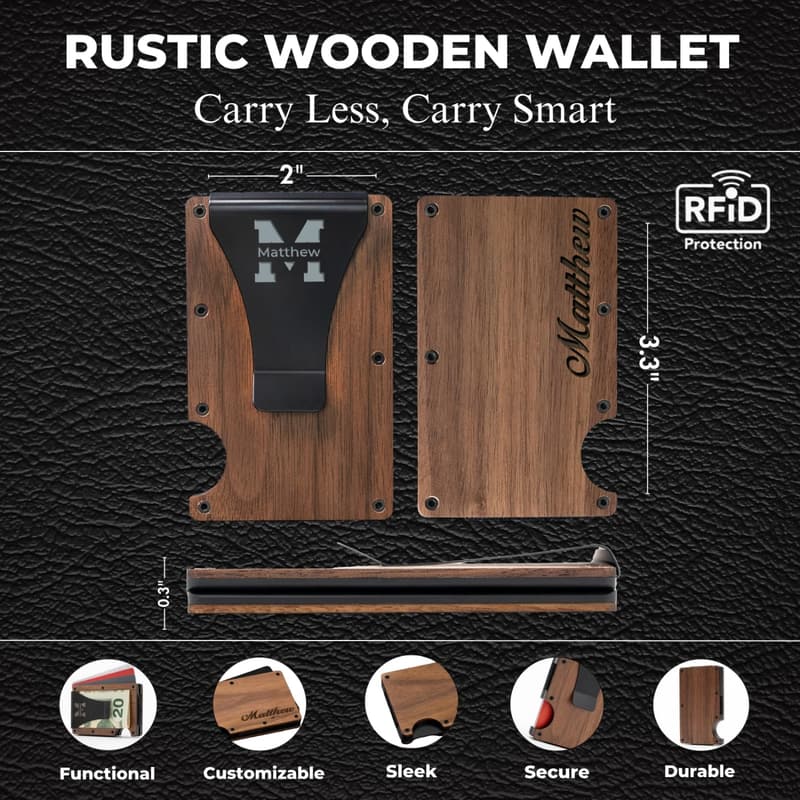 Personalized Slim Wallet for Men - Engraved Gift for Him