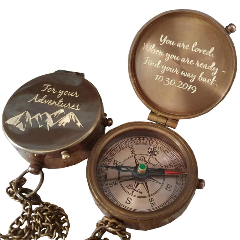 Personalized Antique Brass Compass - Handmade Gift for Him