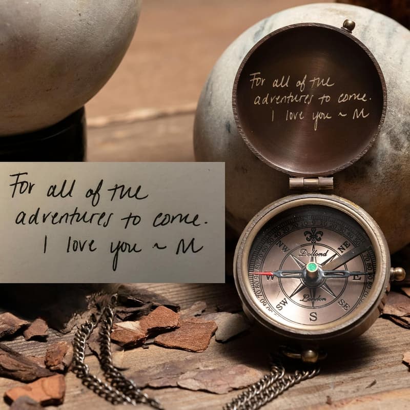 Custom Engraved Brass Compass - Personalized Gift for Men