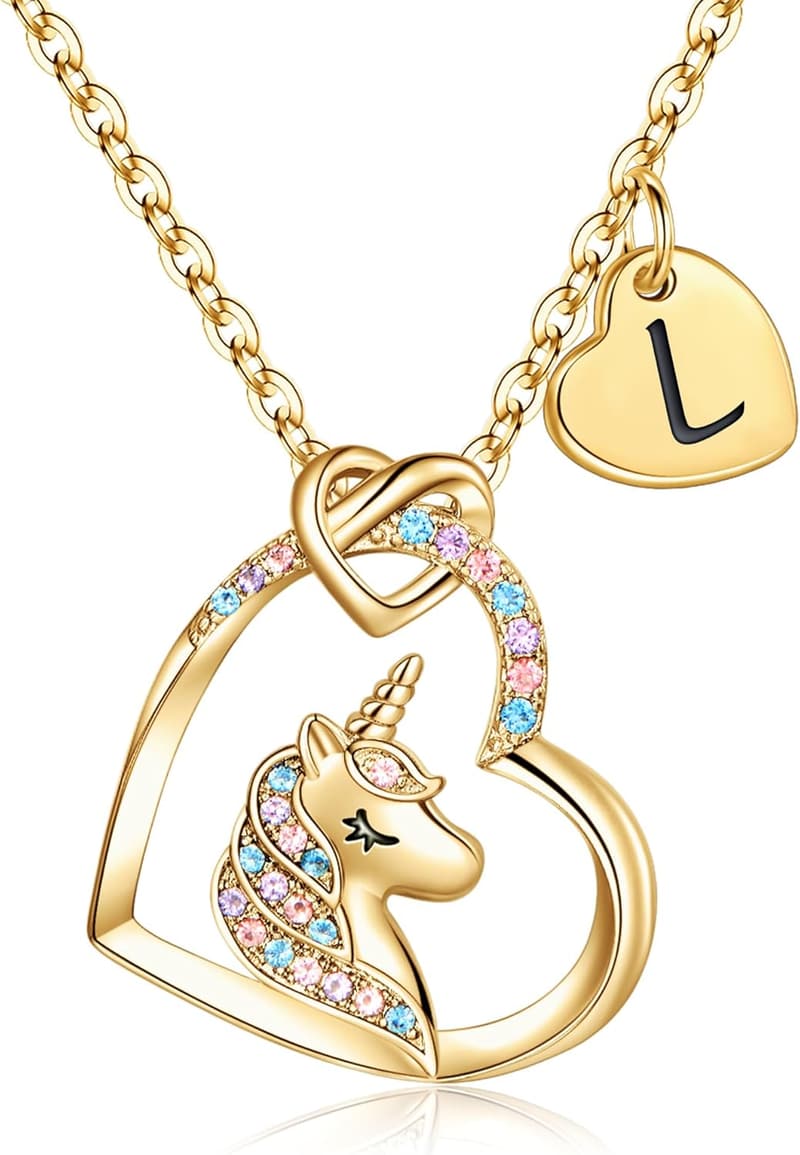 Graduation Unicorn Necklace for Girls - Colorful CZ Heart Pendant