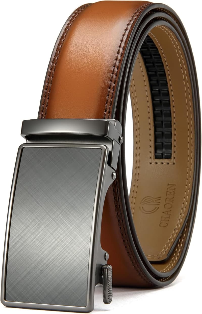 Men's Leather Ratchet Dress Belt - Adjustable 1 3/8