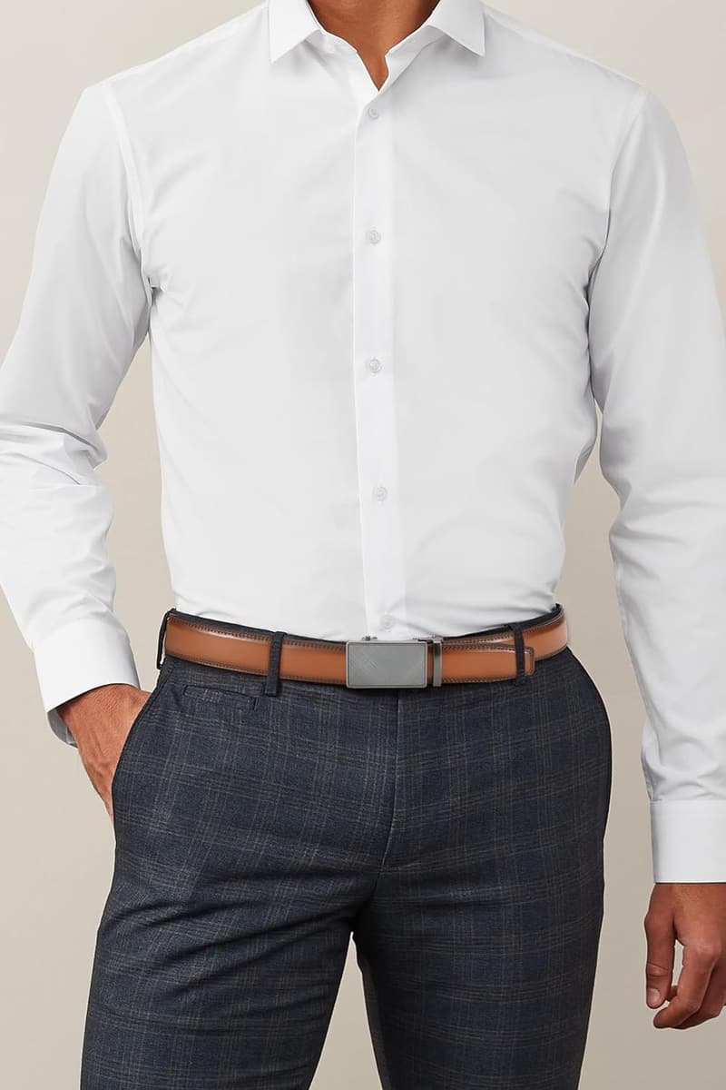 Men's Leather Ratchet Dress Belt - Adjustable 1 3/8