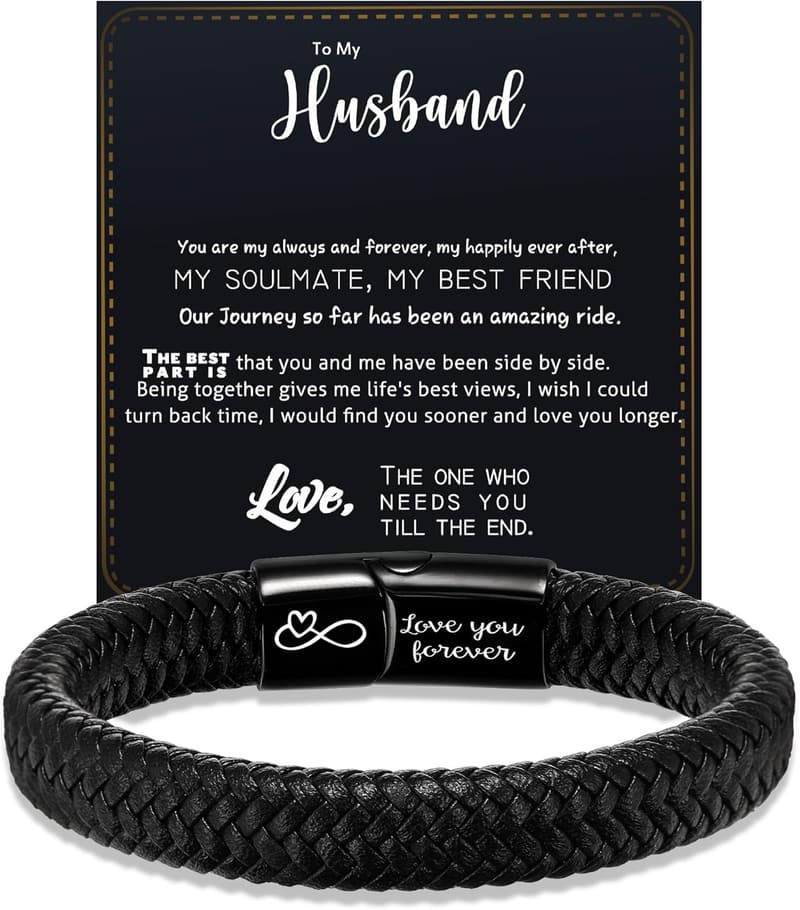 Men's Leather Infinity Bracelet - I Love You Gift for Dad
