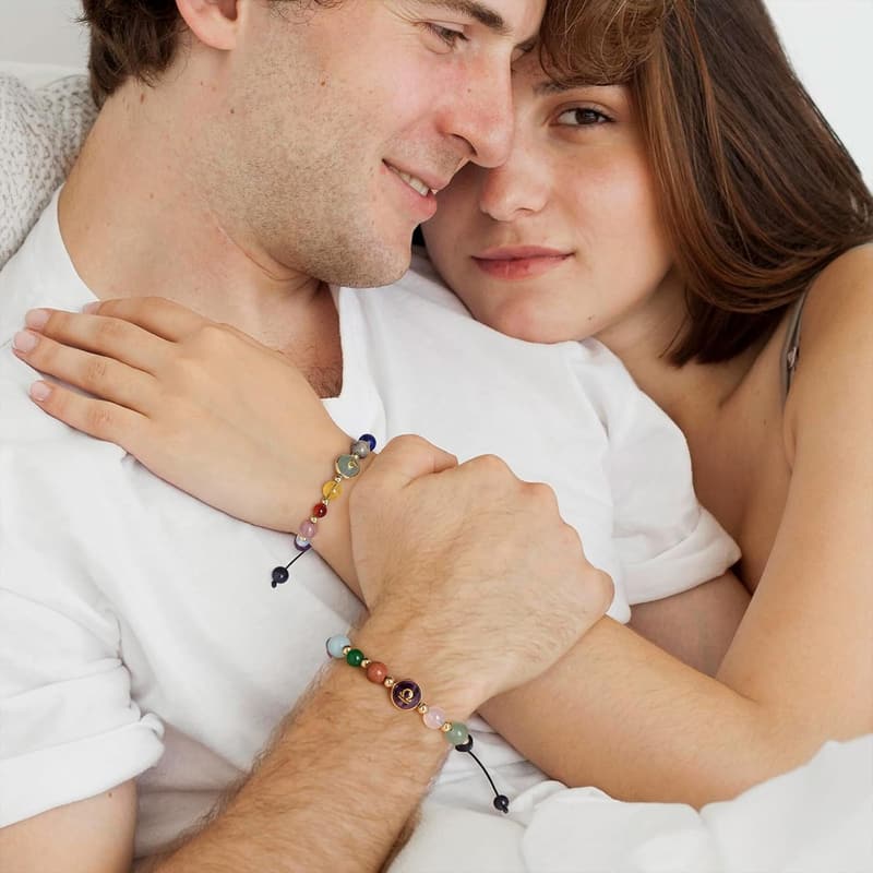 Zodiac Bracelet Set for Couples - Healing Crystal Stone Beads