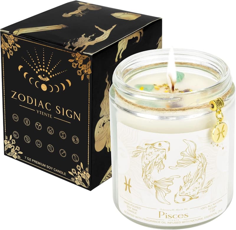 Astrology Candle Gift with Lavender Scent and Crystals for Friends