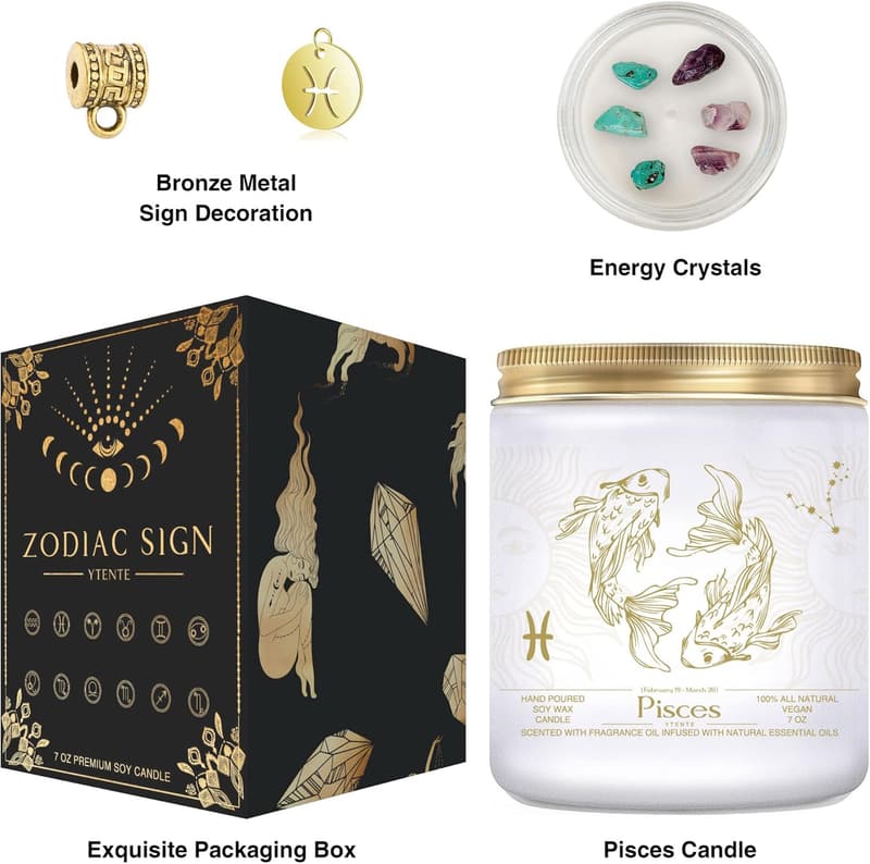 Astrology Candle Gift with Lavender Scent and Crystals for Friends