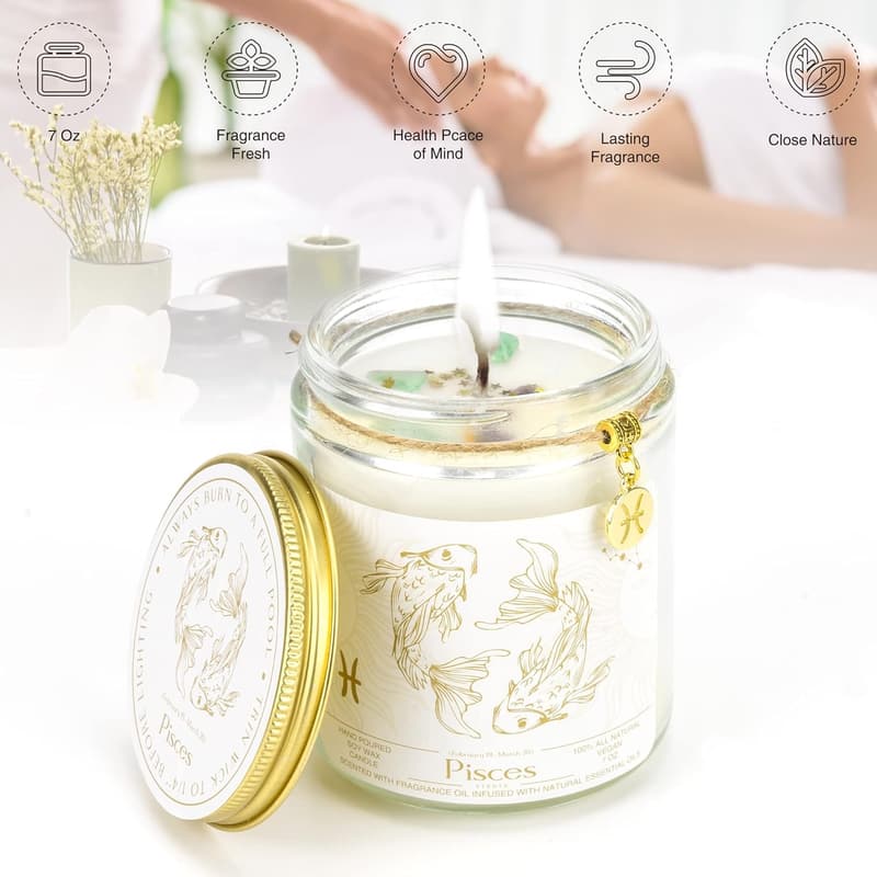 Astrology Candle Gift with Lavender Scent and Crystals for Friends