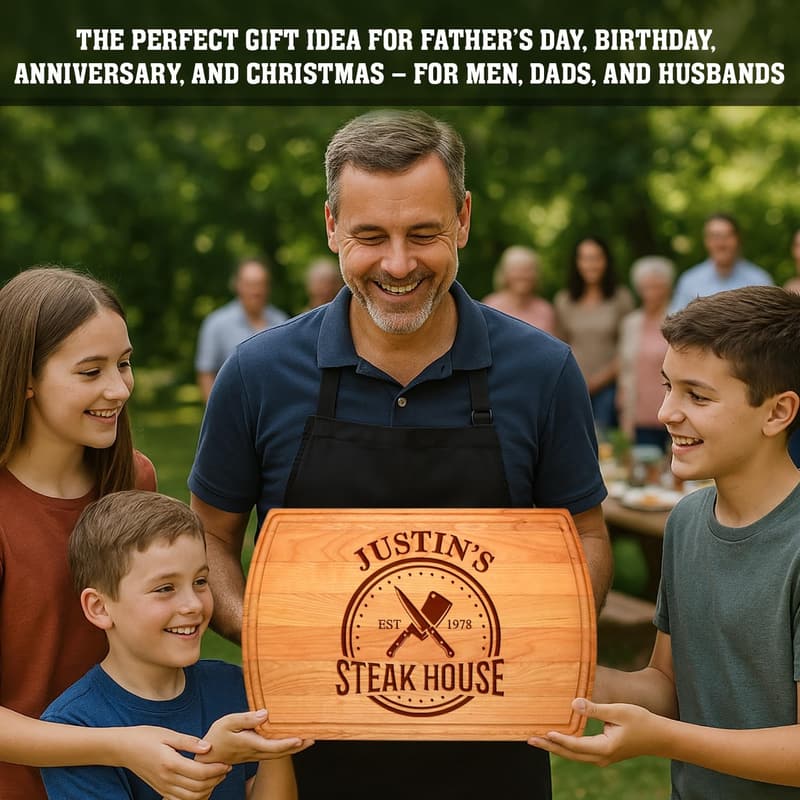 Personalized BBQ Cutting Board for Dad - Custom Wood Grill Board