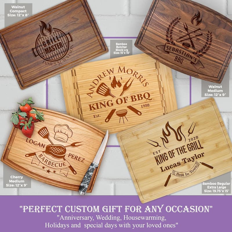 Personalized BBQ Cutting Board for Dad - Custom Wood Grill Board