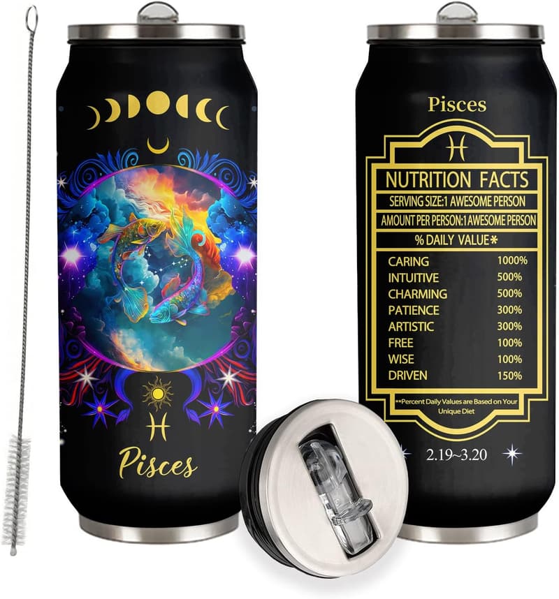 Pisces Zodiac Stainless Steel Tumbler with Straw - 17 Oz