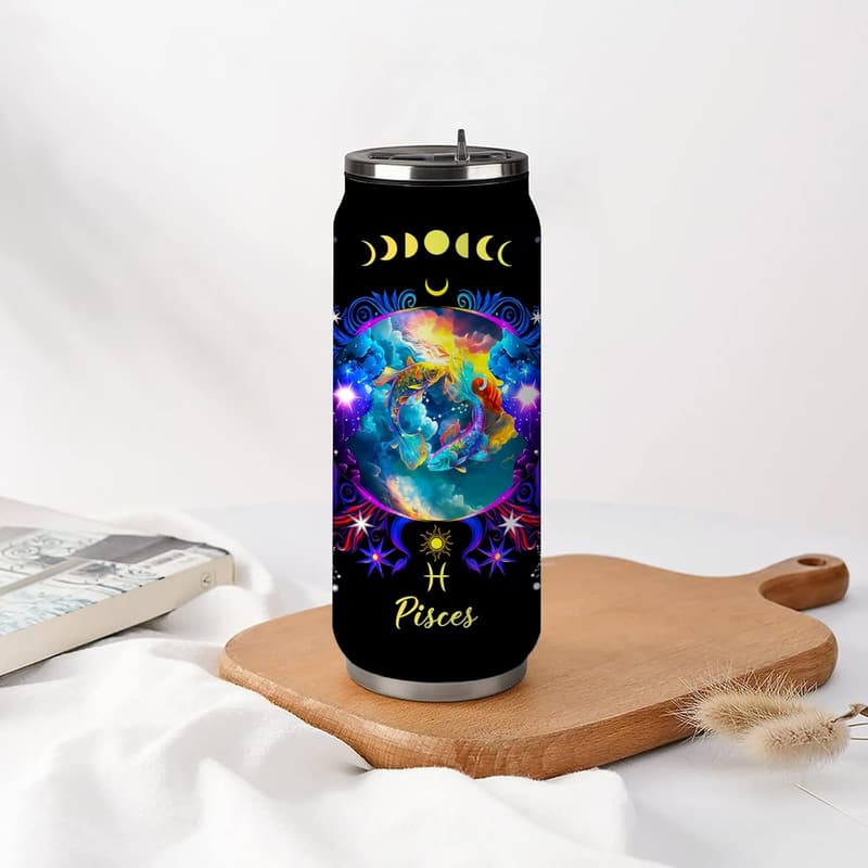 Pisces Zodiac Stainless Steel Tumbler with Straw - 17 Oz